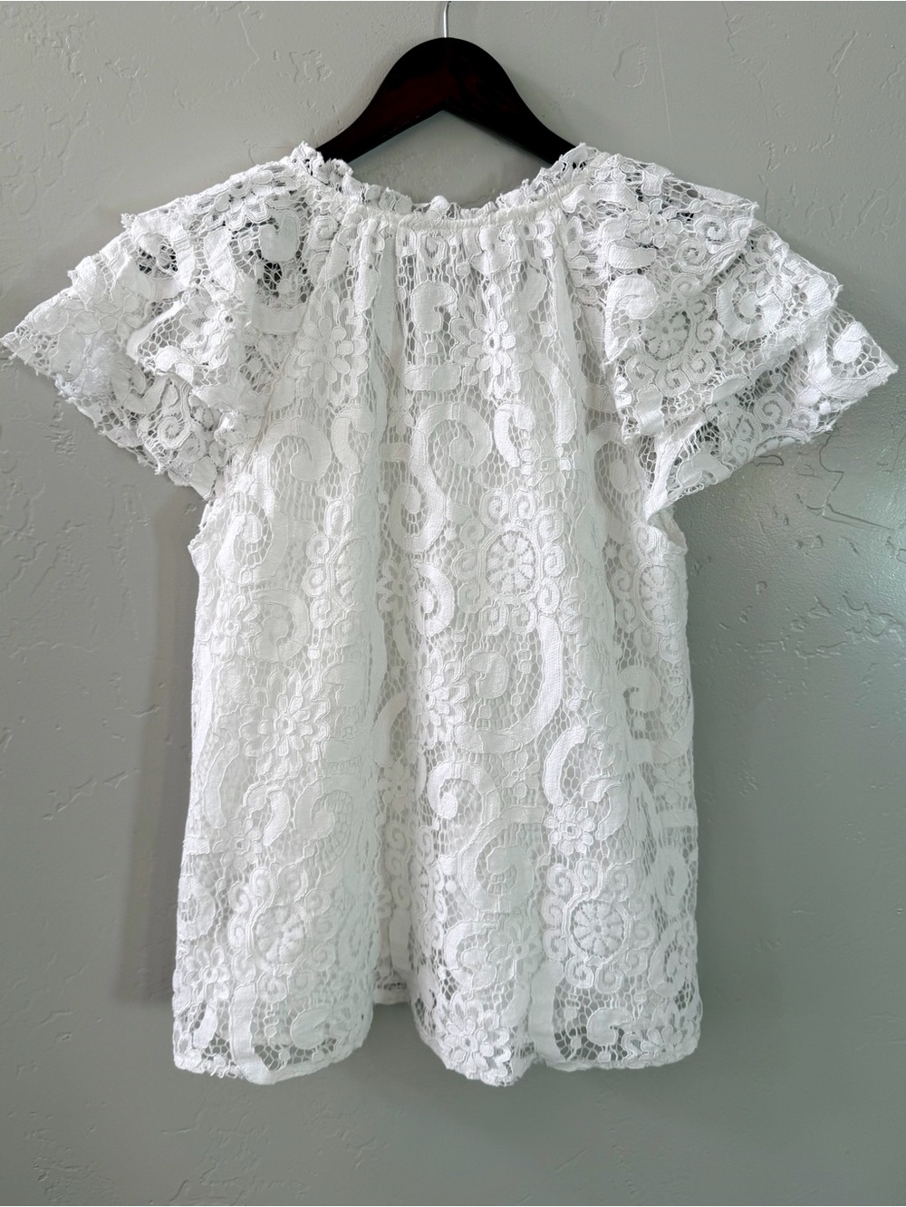 Nanette Lepore White Lace Resort Flutter Sleeve Blouse L - Picture 6 of 11